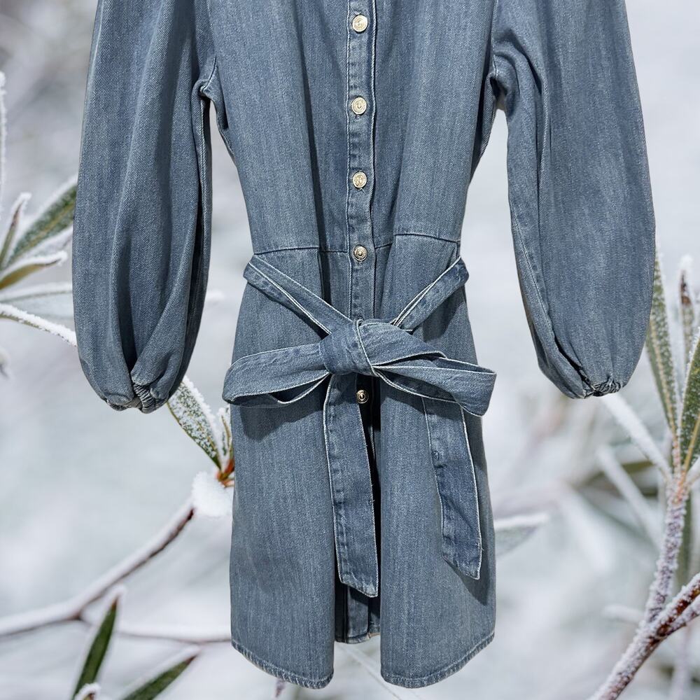 NWT - Zara Denim Belted Shirt Mini Dress Size: M - Picture 8 of 10